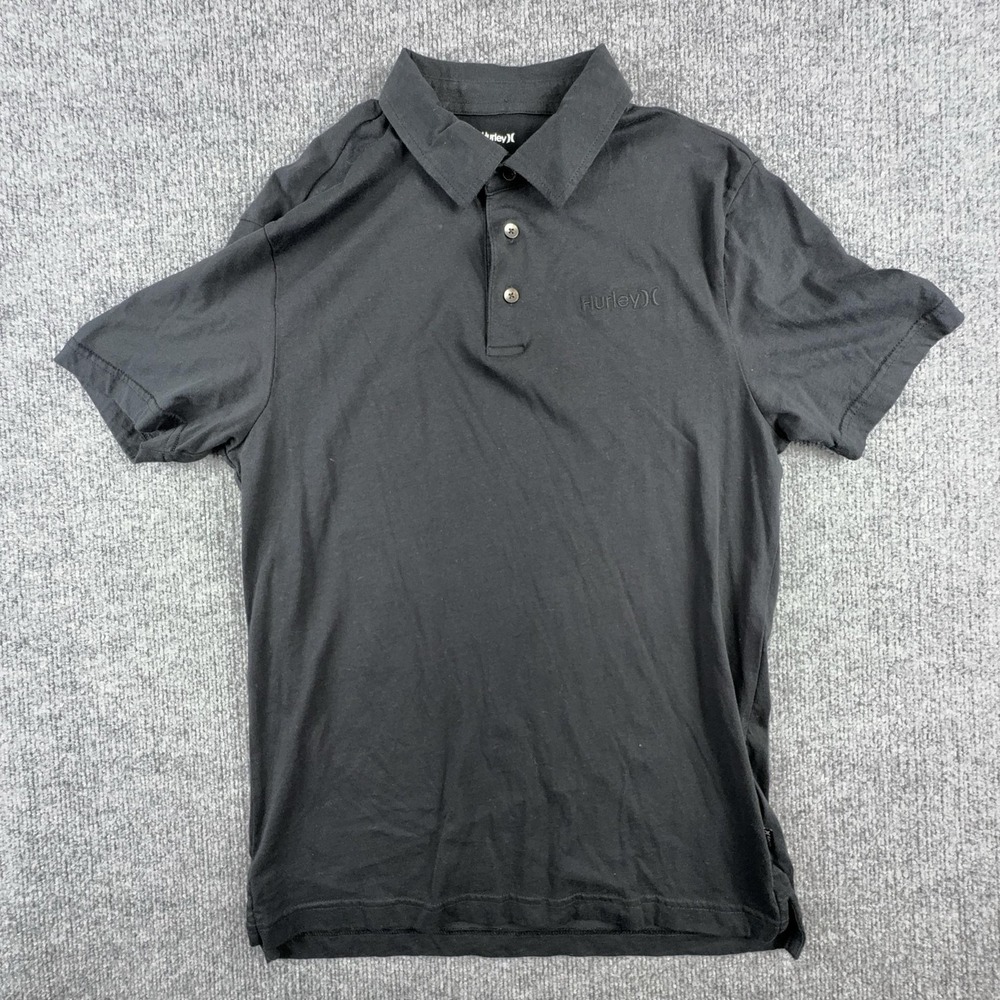 Hurley Polo Shirt Mens Small Black‎ Cotton Logo Knit Short Sleeve Casual